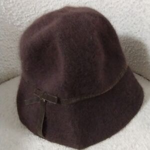 Vintage Gap Rabbit Hair + Wool Brown Cloche Bucket Hat With Ribbon Size S/M